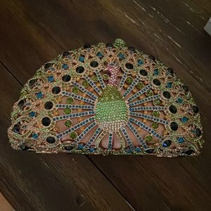 Natasha Tasha Couture Crystal Peacock Clutch Handbag Metal